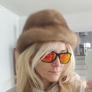 Vintage Vittorio Pastel Mink Real Fur Structured Military Bucket Helmet Hat